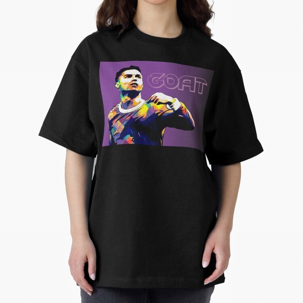 Cristiano Ronaldo Goat Popart Oversized T-Shirt Celebrate FIFA World Cup 2026 USA Canada Mexico Spirit, Capturing England, Messi, CR7 and Mbappe, Stadium Chants, National Pride, Trophy Dreams and Unforgettable Football Memories; Ideal for Football