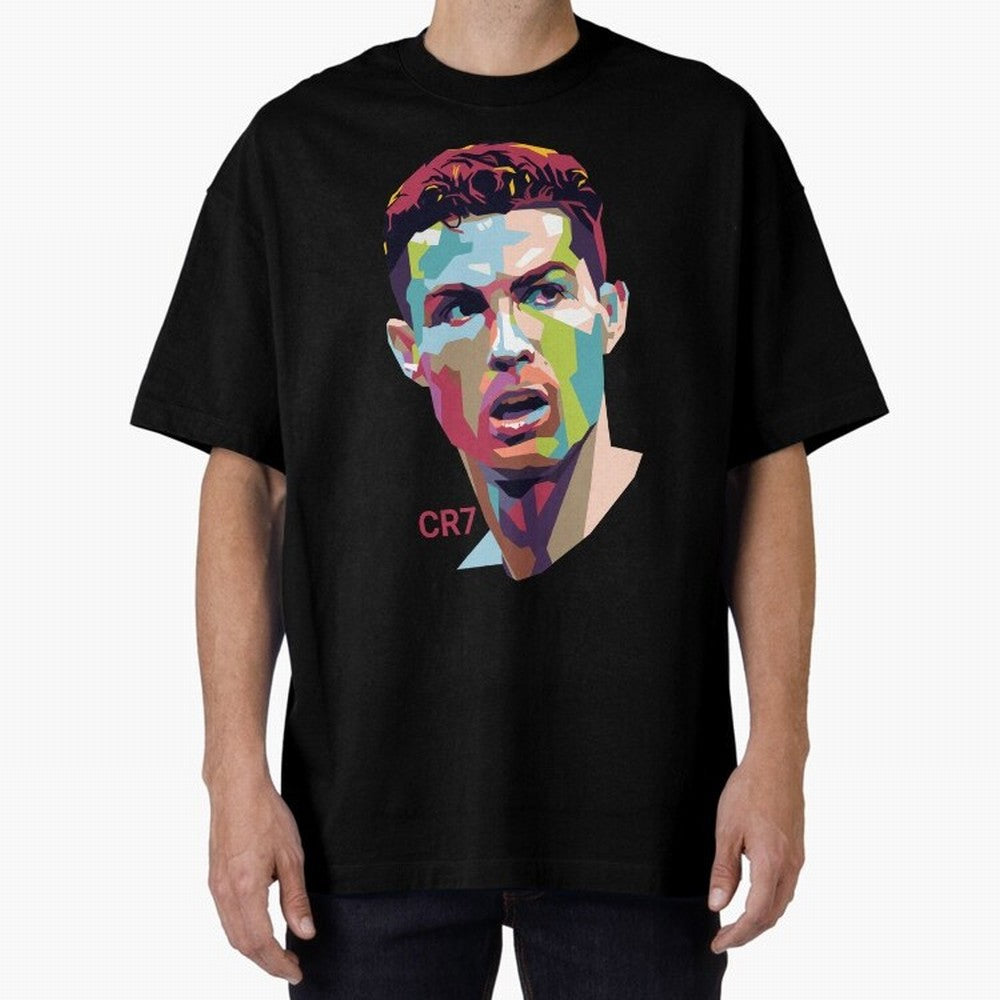 Cristiano Ronaldo Pop Art Portrait Oversized T-Shirt Capture FIFA World Cup 2026 USA Canada Mexico Spirit, Featuring Brazil, Cristiano Ronaldo, Haaland and CR7, Championship Spirit, Famous Goals, Roaring Crowds and International Football Unity;