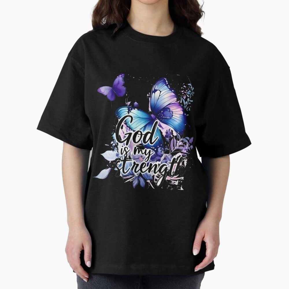 God is My Strength - Blue Butterfly Watercolor Art Oversized T-Shirt Carry the Colors and Pride of Global Football Passion for FIFA World Cup 2026, with Messi, Spain and Netherlands, Tournament Hype, Historic Matchups, Family Viewing Parties and