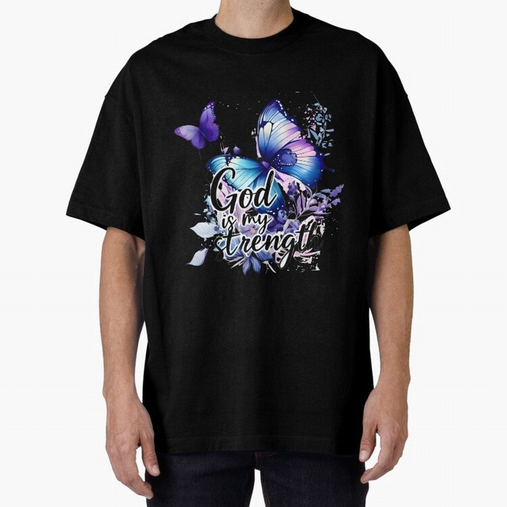 God is My Strength - Blue Butterfly Watercolor Art Oversized T-Shirt Carry the Colors and Pride of Global Football Passion for FIFA World Cup 2026, with Messi, Spain and Netherlands, Tournament Hype, Historic Matchups, Family Viewing Parties and
