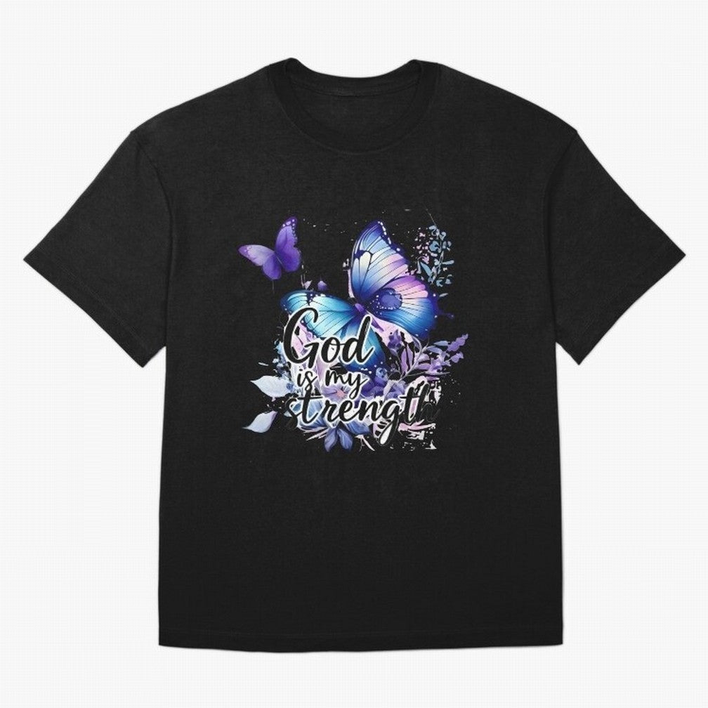 God is My Strength - Blue Butterfly Watercolor Art Oversized T-Shirt Carry the Colors and Pride of Global Football Passion for FIFA World Cup 2026, with Messi, Spain and Netherlands, Tournament Hype, Historic Matchups, Family Viewing Parties and