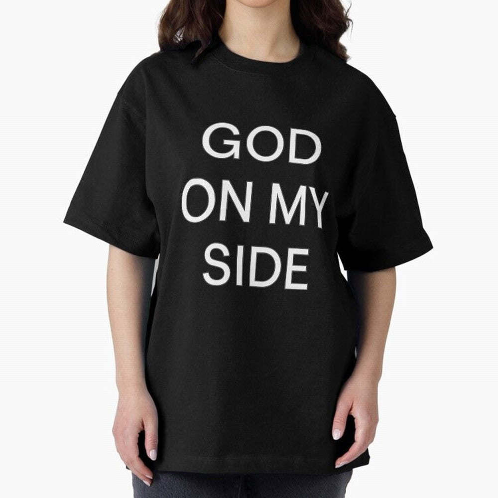 God On My Side - Minimalist Christian Outline Typography Oversized T-Shirt Celebrate Football Heritage in Global Football Passion for FIFA World Cup 2026 USA Canada Mexico, Inspired by Neymar, England and Germany, Classic Soccer Heritage,