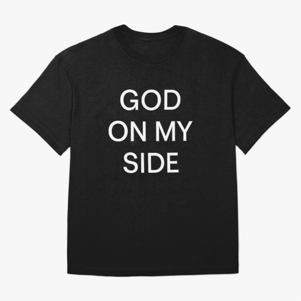 God On My Side - Minimalist Christian Outline Typography Oversized T-Shirt Celebrate Football Heritage in Global Football Passion for FIFA World Cup 2026 USA Canada Mexico, Inspired by Neymar, England and Germany, Classic Soccer Heritage,