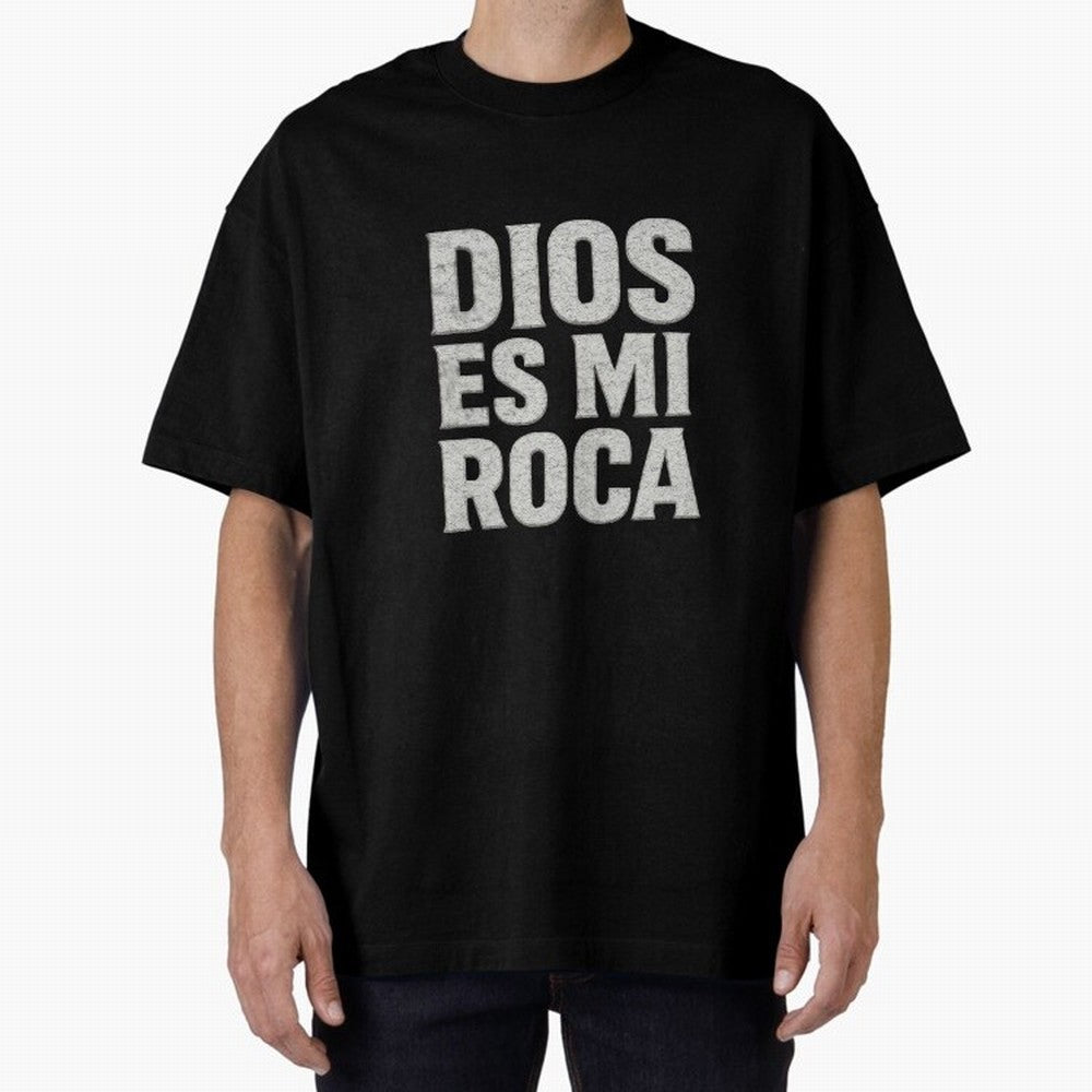 DIOS ES MI ROCA - White Stone Typography - Christian Oversized T-Shirt Follow the Final Road of the FIFA World Cup 2026 USA Canada Mexico Journey through Neymar, Haaland and Cristiano Ronaldo Highlights, Portugal, Spain and Germany Pride, Global