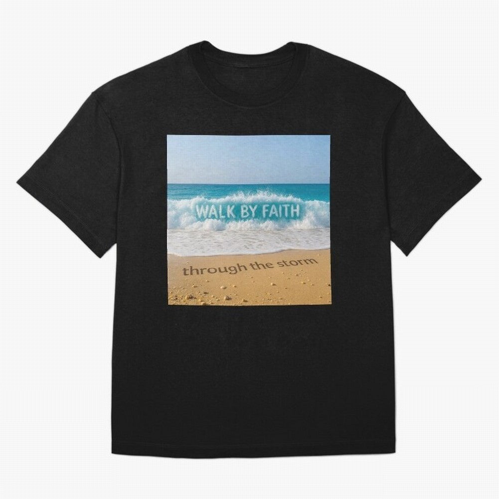 WALK BY FAITH - Through the Storm - Ocean Wave Art Oversized T-Shirt Show Your Stadium Side during Global Football Passion for FIFA World Cup 2026 USA Canada Mexico, Inspired by Mbappe and Neymar, Portugal, Goal Celebration Energy, Supporter