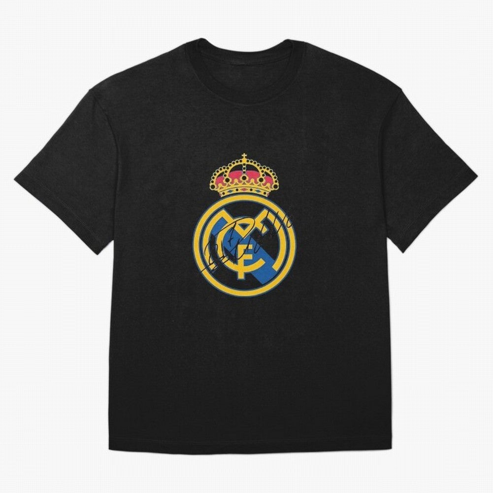 Real Madrid C.F. crest with Cristiano Ronaldo's autograph Oversized T-Shirt Unlock Global Football Passion for FIFA World Cup 2026 USA Canada Mexico, Capturing Neymar, Argentina, Classic Soccer Heritage, Championship Pressure, Fan Loyalty and