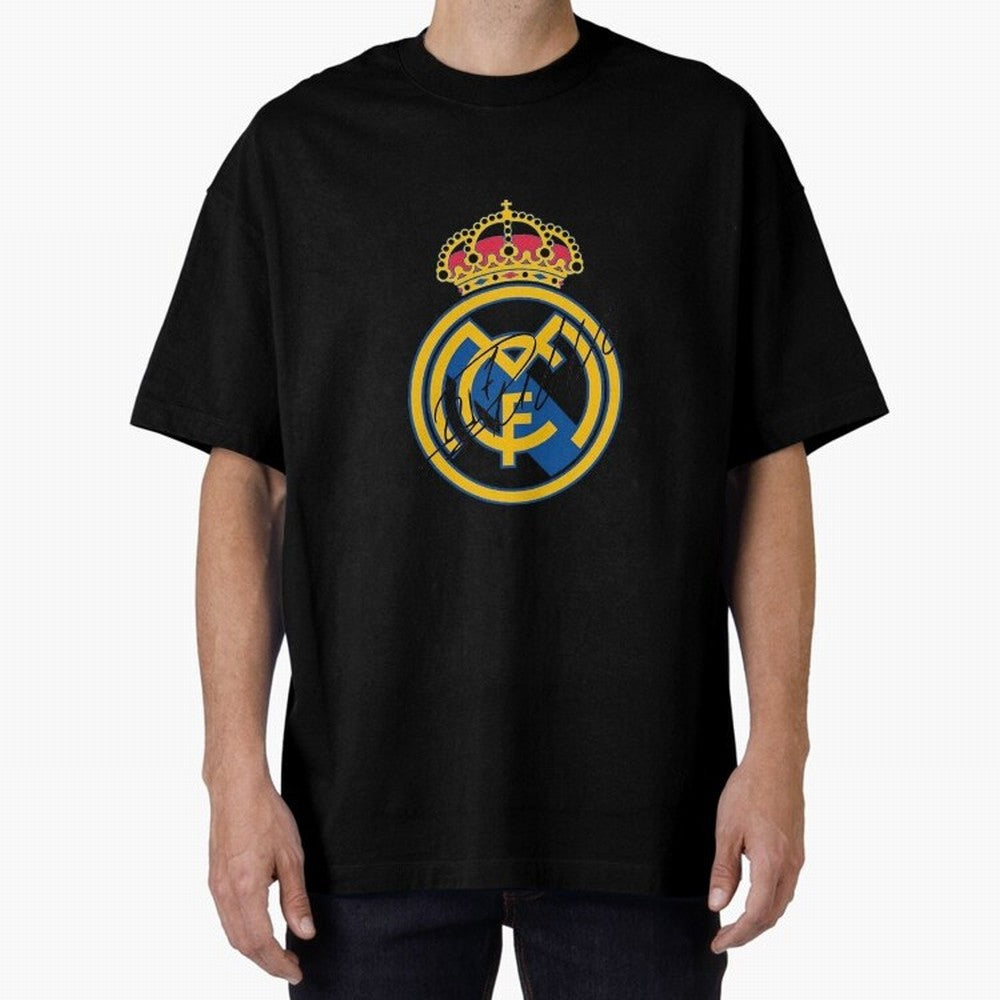 Real Madrid C.F. crest with Cristiano Ronaldo's autograph Oversized T-Shirt Unlock Global Football Passion for FIFA World Cup 2026 USA Canada Mexico, Capturing Neymar, Argentina, Classic Soccer Heritage, Championship Pressure, Fan Loyalty and