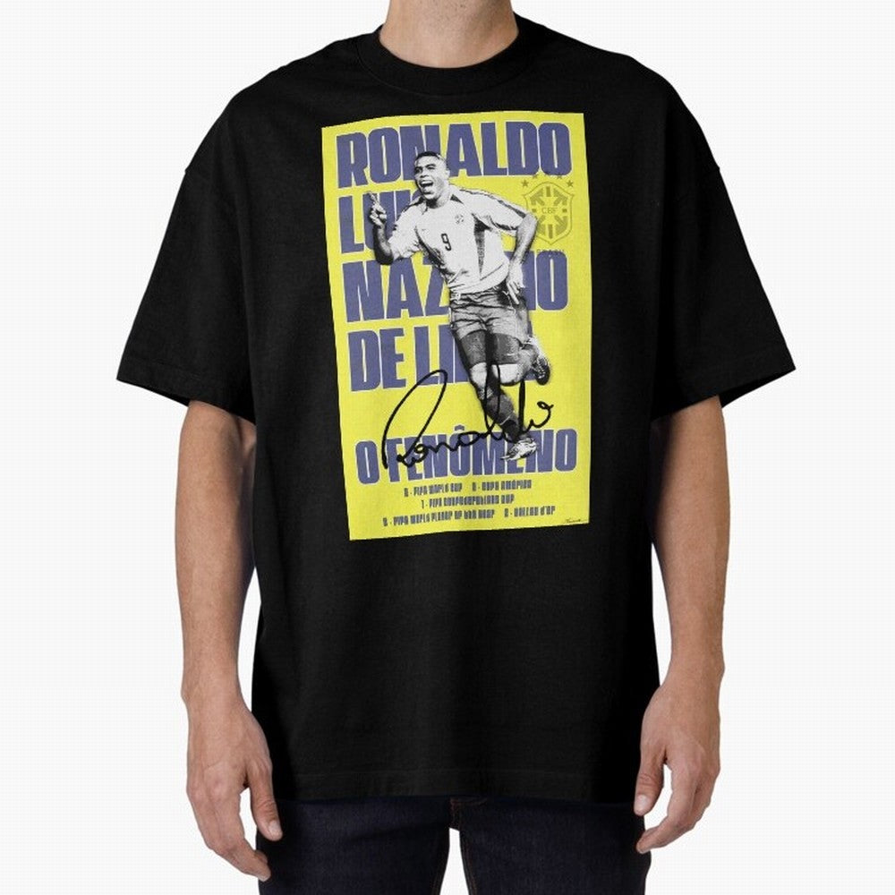 R9 Ronaldo Nazario Poster Oversized T-Shirt Show Love for Legendary Goals in FIFA World Cup 2026 for Fans of Mbappe and Portugal, Spain and Germany, Bringing Football History, Final Match Energy, Crowd Noise and Once in a Lifetime Moments; Created