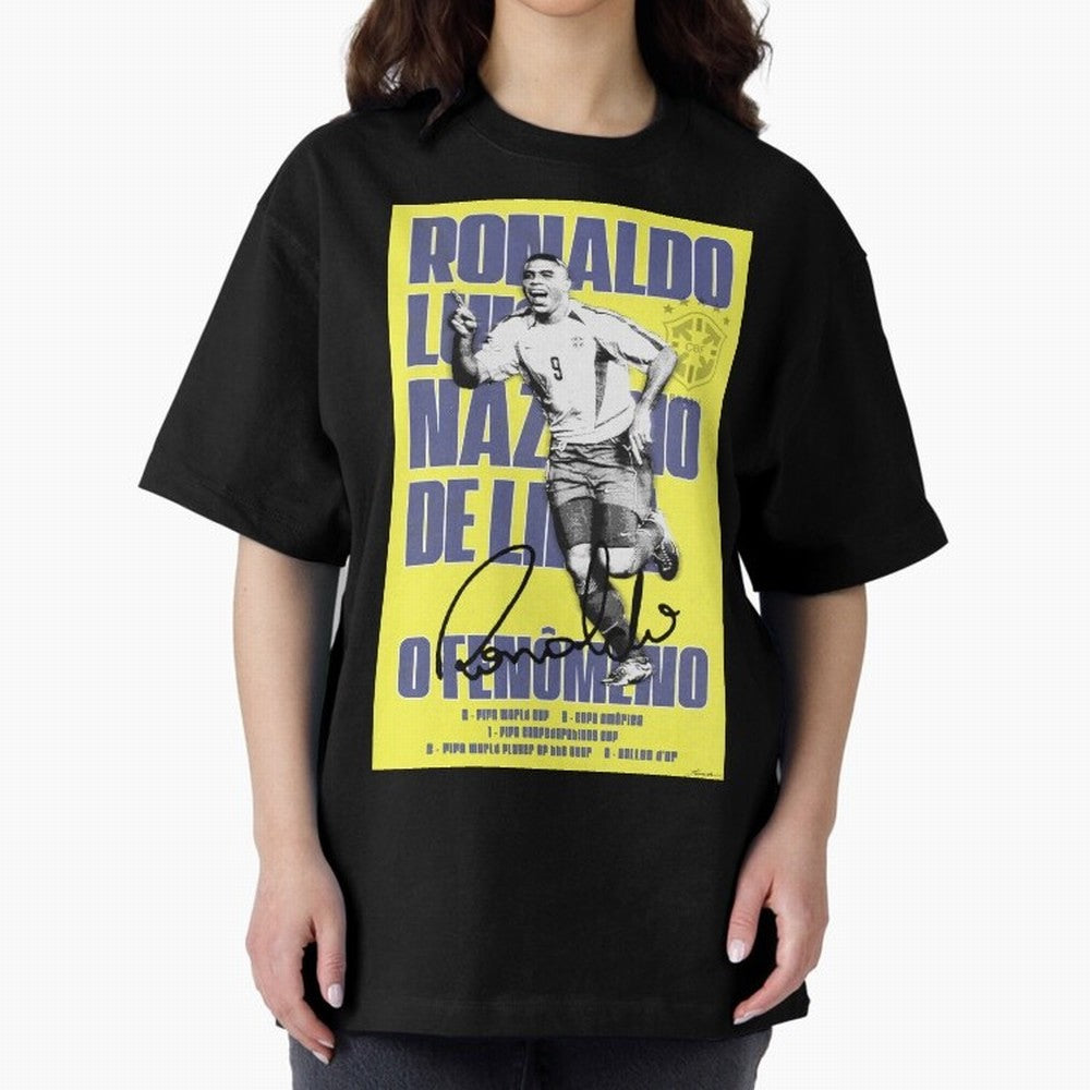 R9 Ronaldo Nazario Poster Oversized T-Shirt Show Love for Legendary Goals in FIFA World Cup 2026 for Fans of Mbappe and Portugal, Spain and Germany, Bringing Football History, Final Match Energy, Crowd Noise and Once in a Lifetime Moments; Created