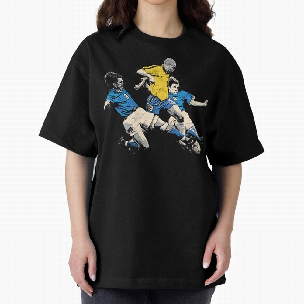 Ronaldo Nazario Oversized T-Shirt Live for the Drama of FIFA World Cup 2026 Group Stage for Fans of Messi, CR7 and Mbappe and Argentina and Brazil, Bringing Vintage Soccer Flavor, Modern Football Stars, National Flags and Final Night Emotion; Ideal