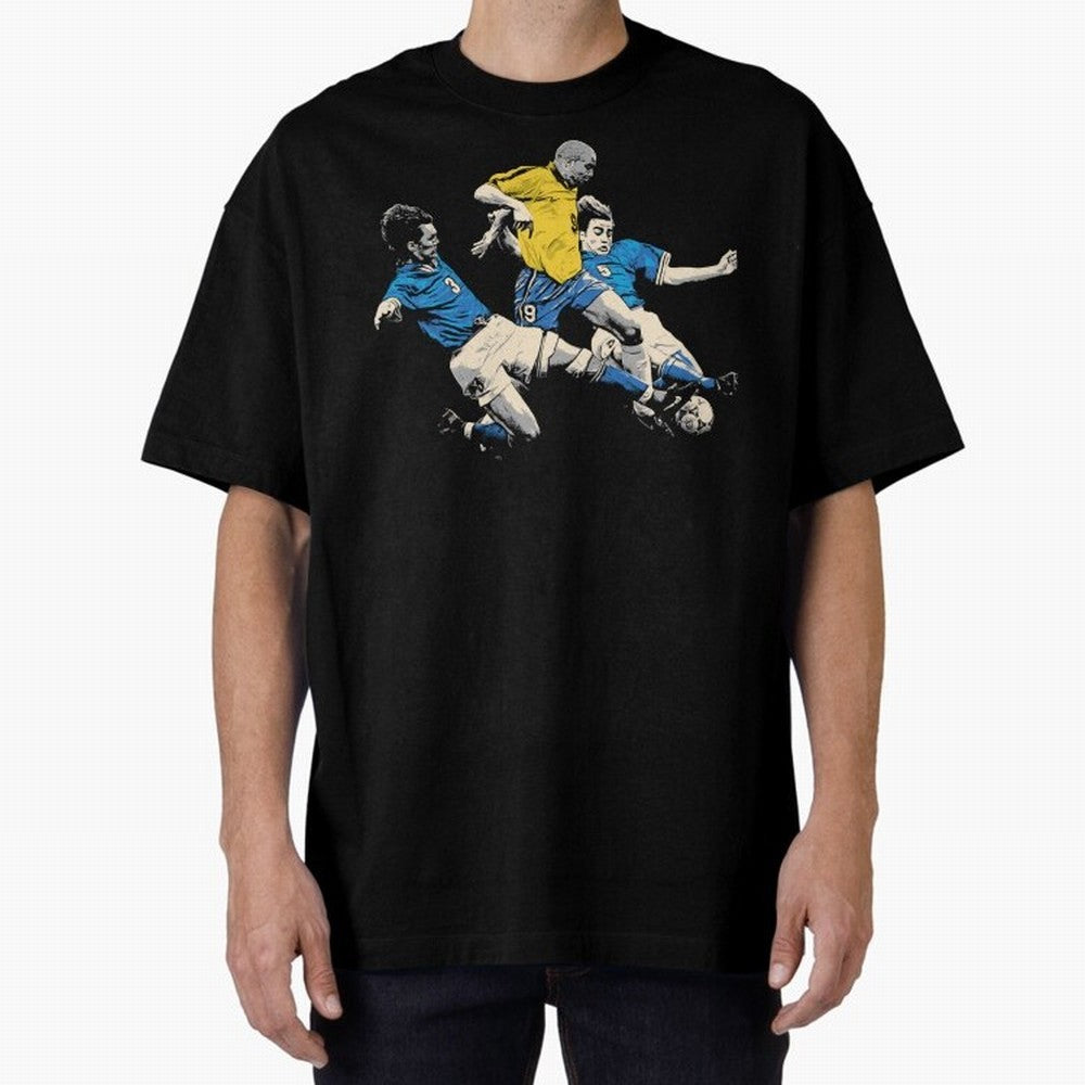 Ronaldo Nazario Oversized T-Shirt Live for the Drama of FIFA World Cup 2026 Group Stage for Fans of Messi, CR7 and Mbappe and Argentina and Brazil, Bringing Vintage Soccer Flavor, Modern Football Stars, National Flags and Final Night Emotion; Ideal