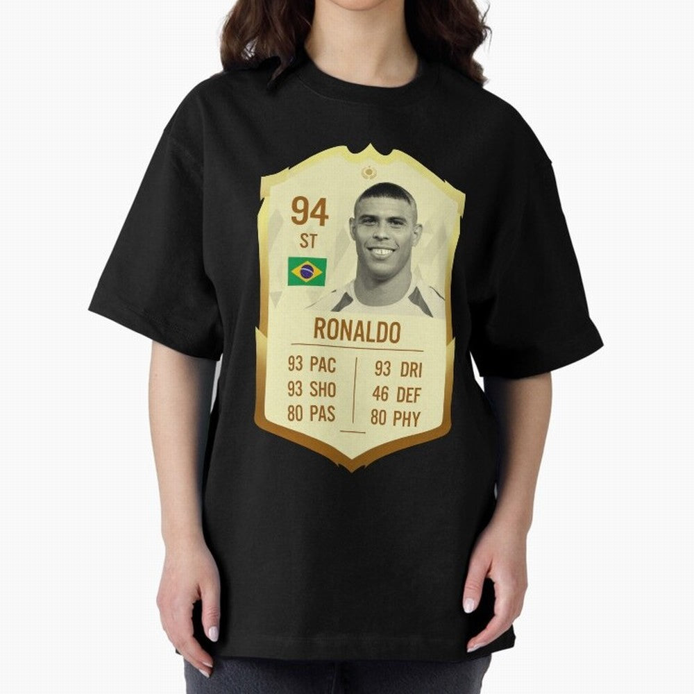 Ronaldo Ultimate Card Oversized T-Shirt Honor the Football Icons of Global Football Passion for FIFA World Cup 2026 Group Stage, with Messi, Brazil, Portugal and Argentina, Vintage Soccer Flavor, Modern Football Stars, National Flags and Final