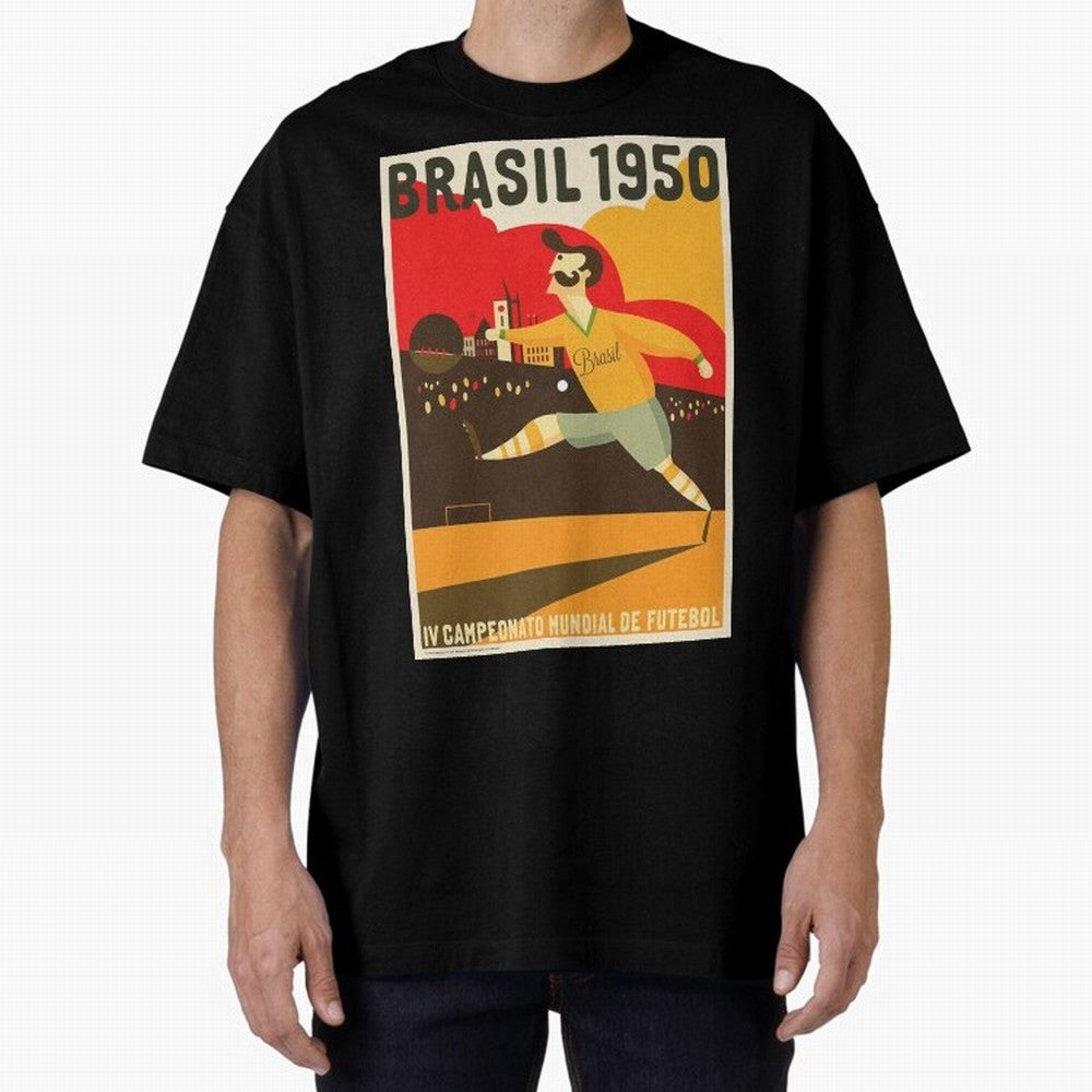 Brasil 1950 World Cup Oversized T-Shirt Relive Legendary Nights from Global Football Passion for FIFA World Cup 2026 Group Stage, Driven by Messi, CR7 and Mbappe, Portugal, Spain and Germany, Champion Mindset, Group Stage Buzz, Knockout Tension and