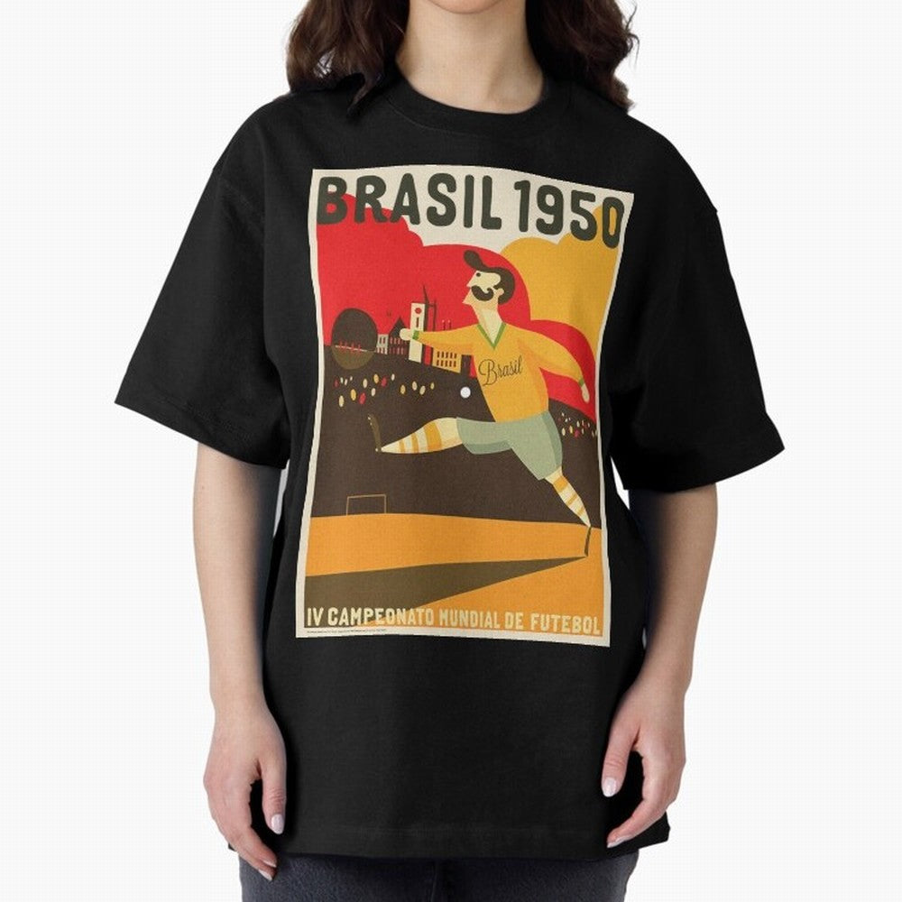 Brasil 1950 World Cup Oversized T-Shirt Relive Legendary Nights from Global Football Passion for FIFA World Cup 2026 Group Stage, Driven by Messi, CR7 and Mbappe, Portugal, Spain and Germany, Champion Mindset, Group Stage Buzz, Knockout Tension and