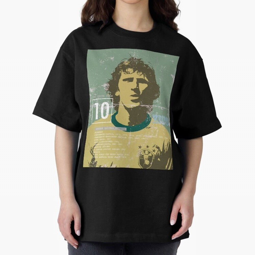 Zico Oversized T-Shirt Celebrate Classic Football Spirit in the FIFA World Cup 2026 USA Canada Mexico Journey through Neymar Highlights, Spain Pride, Champion Mindset, Group Stage Buzz, Knockout Tension and Passionate Fan Culture; Ideal for Fans