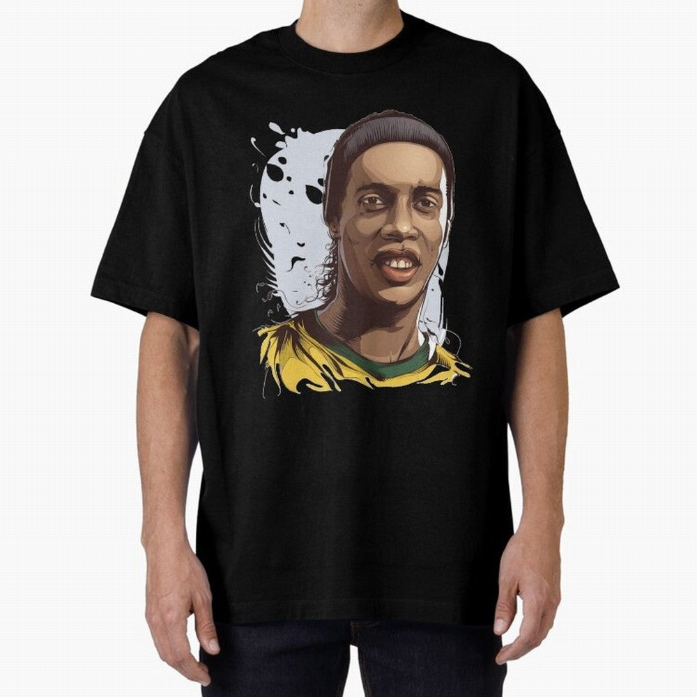 Illustration Ronaldinho Art Oversized T-Shirt Celebrate Supporters United by FIFA World Cup 2026 USA Canada Mexico Spirit, Filled with England, France and Netherlands, Cristiano Ronaldo, Worldwide Fan Energy, Dramatic Goals, Stadium Lights and