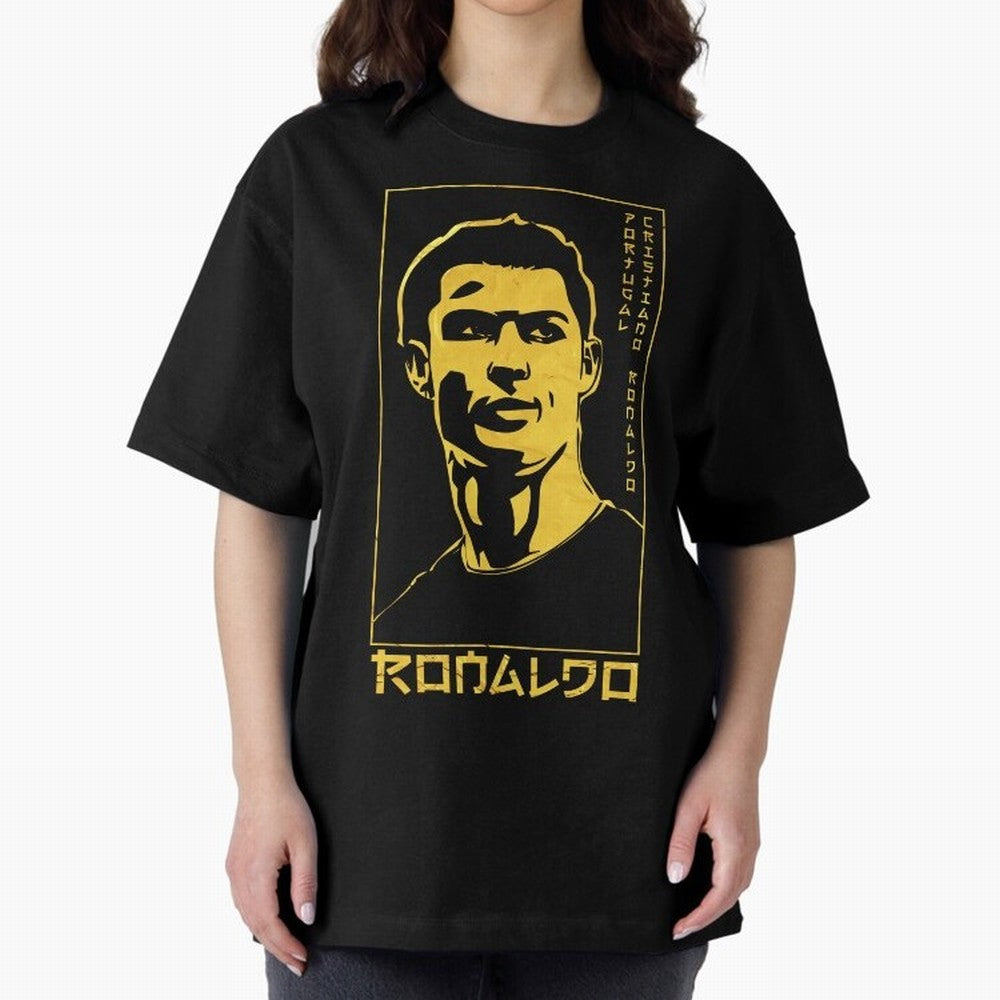 Ronaldo Golden Style Portrait art illustration Oversized T-Shirt Discover FIFA World Cup 2026 USA Canada Mexico Spirit, Featuring England, France and Netherlands, Haaland and Mbappe, Classic Soccer Heritage, Championship Pressure, Fan Loyalty and