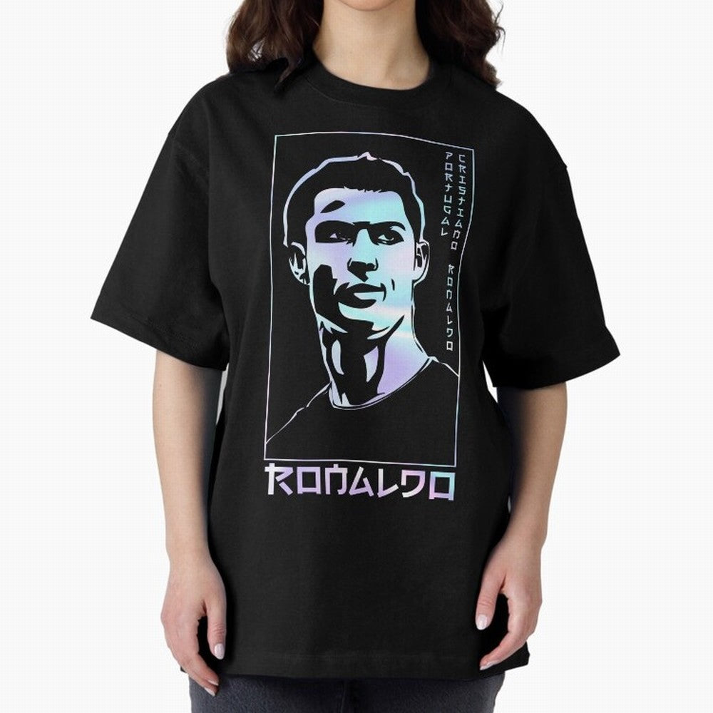 Ronaldo holographic Style Portrait art illustration Oversized T-Shirt Represent Football Lovers during FIFA World Cup 2026 Connected to CR7, Netherlands Energy, Classic Soccer Heritage, Championship Pressure, Fan Loyalty and International Pride;