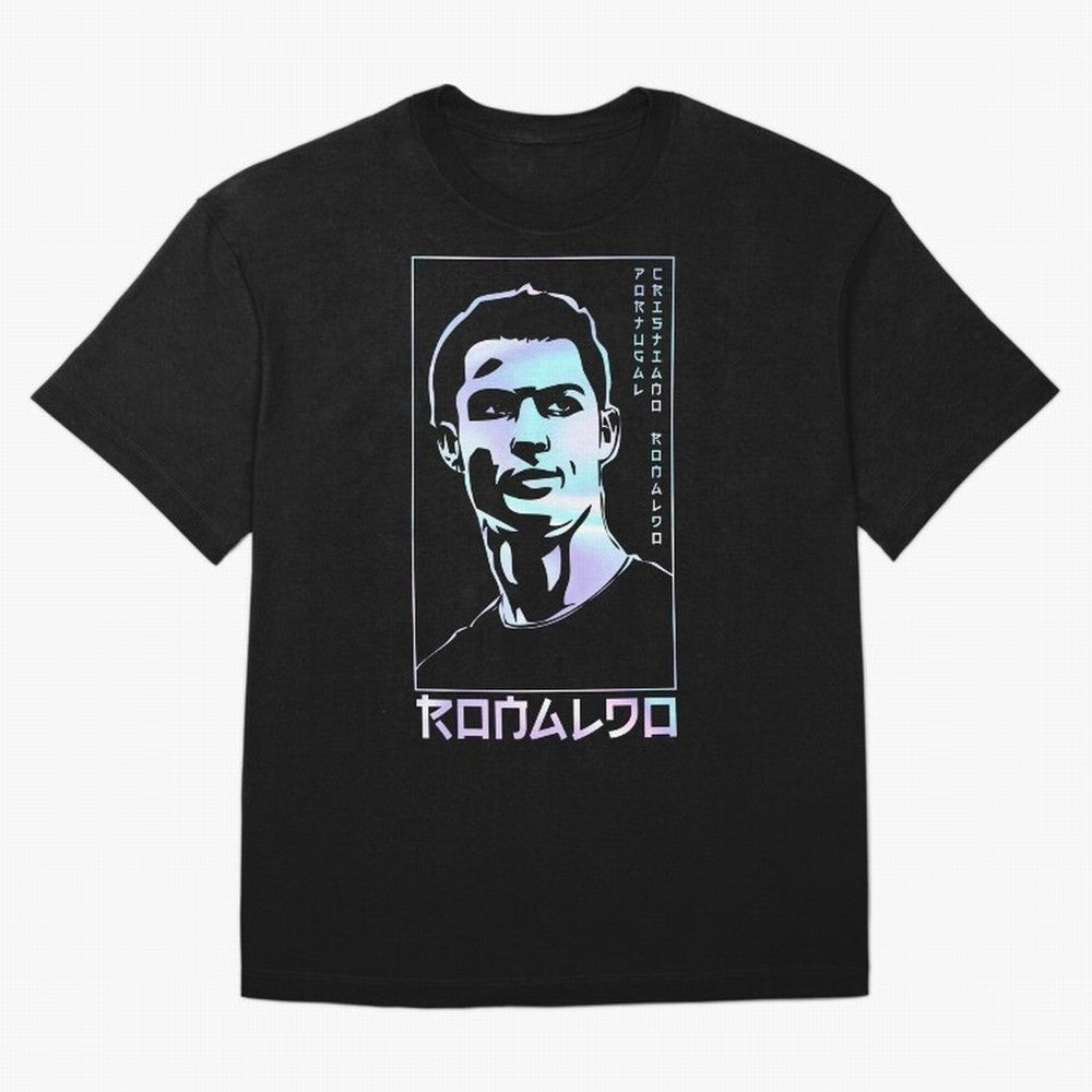 Ronaldo holographic Style Portrait art illustration Oversized T-Shirt Represent Football Lovers during FIFA World Cup 2026 Connected to CR7, Netherlands Energy, Classic Soccer Heritage, Championship Pressure, Fan Loyalty and International Pride;
