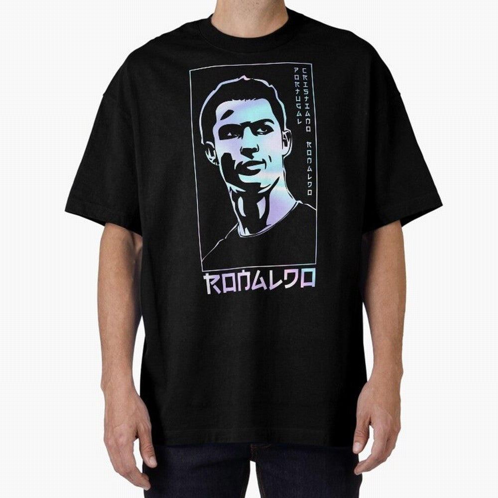 Ronaldo holographic Style Portrait art illustration Oversized T-Shirt Represent Football Lovers during FIFA World Cup 2026 Connected to CR7, Netherlands Energy, Classic Soccer Heritage, Championship Pressure, Fan Loyalty and International Pride;