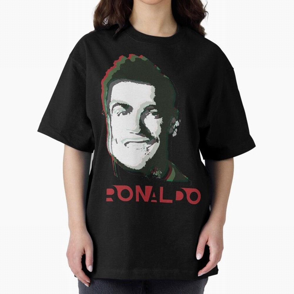 Portugal Football Captain Cristiano Ronaldo 3D Anaglyph Portrait Oversized T-Shirt Support the Legends of the FIFA World Cup 2026 USA Canada Mexico Journey through Cristiano Ronaldo, Haaland and CR7 Highlights, Argentina and Brazil Pride, Fan