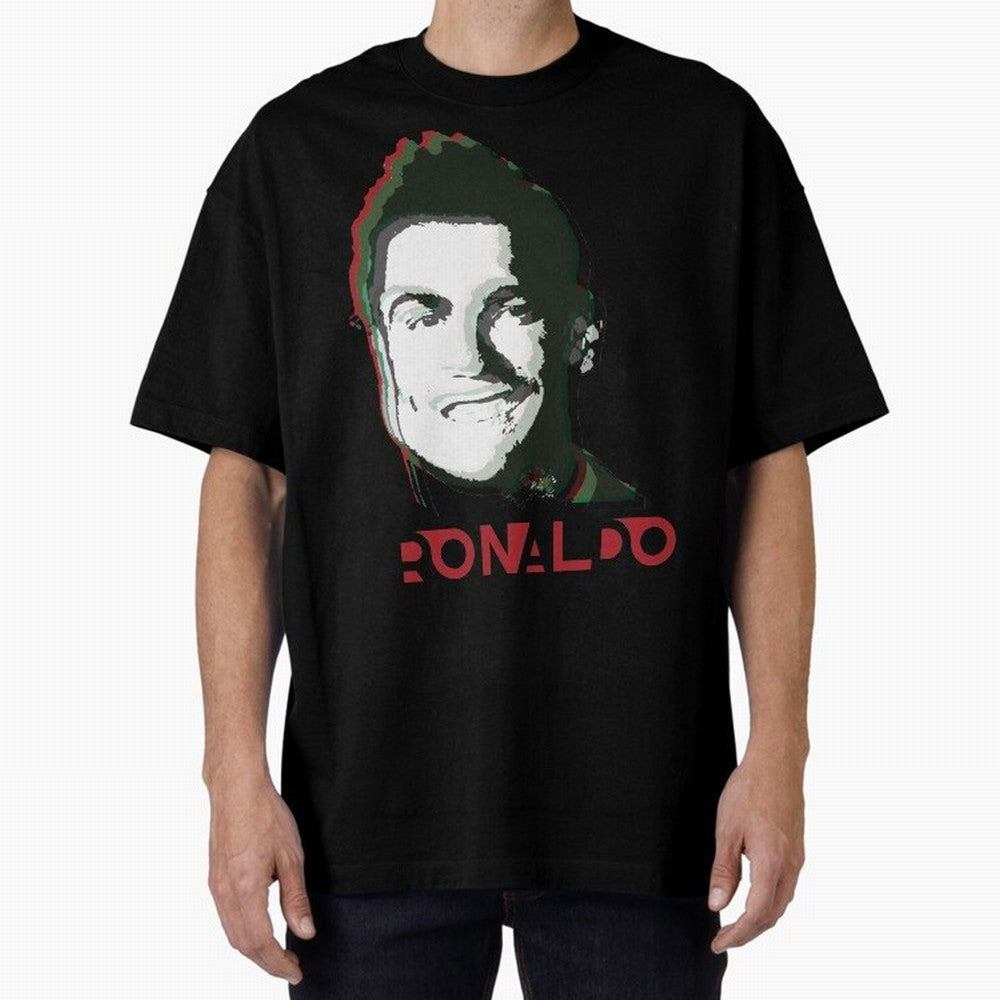 Portugal Football Captain Cristiano Ronaldo 3D Anaglyph Portrait Oversized T-Shirt Support the Legends of the FIFA World Cup 2026 USA Canada Mexico Journey through Cristiano Ronaldo, Haaland and CR7 Highlights, Argentina and Brazil Pride, Fan
