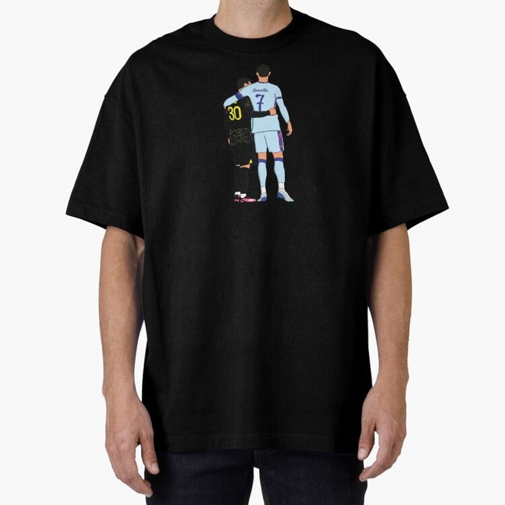 Messi and Ronaldo Reunion Illustration Oversized T-Shirt Showcase FIFA World Cup 2026 Group Stage Spirit, with Argentina, CR7 and Messi, Stadium Chants, National Pride, Trophy Dreams and Unforgettable Football Memories; Perfect for Supporters Who