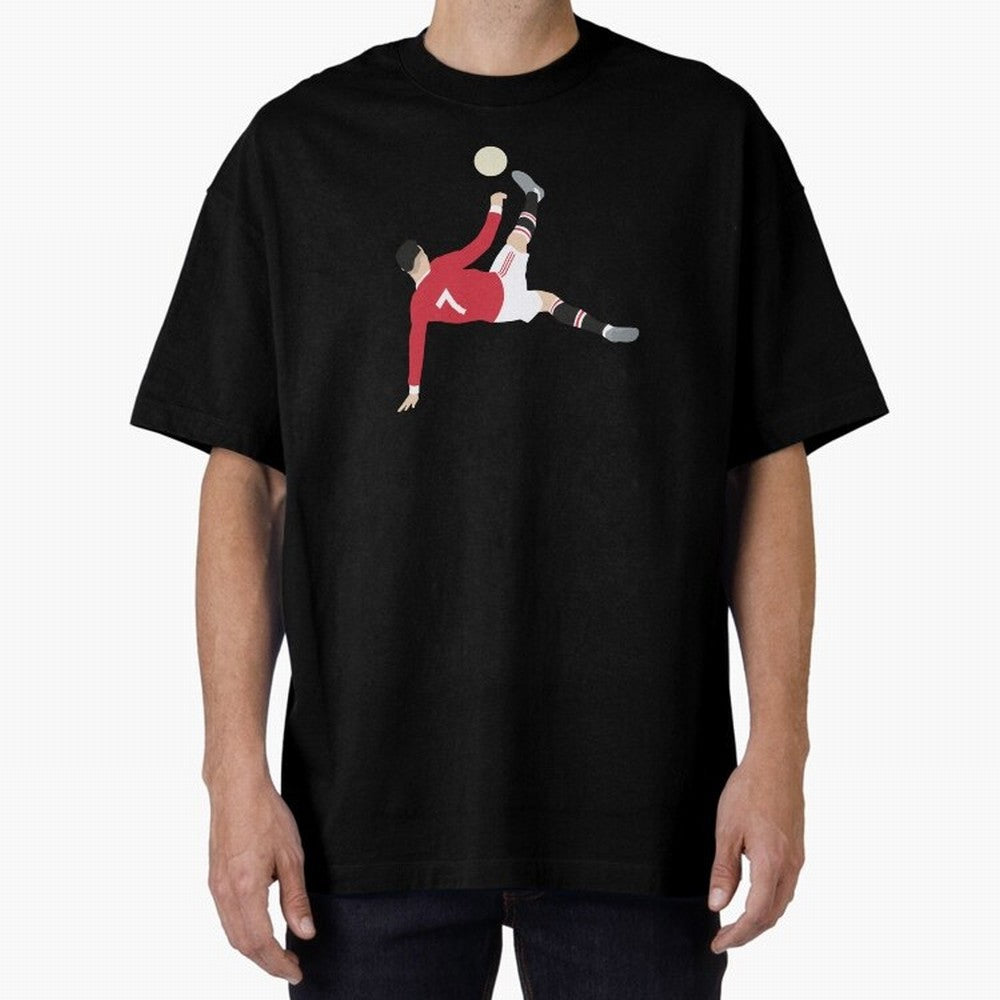 Cristiano Ronaldo Bicycle Kick MUFC Oversized T-Shirt Share the Excitement of Match Day Hype around FIFA World Cup 2026, CR7 and Messi, Portugal, Spain and Germany, Vintage Soccer Flavor, Modern Football Stars, National Flags and Final Night