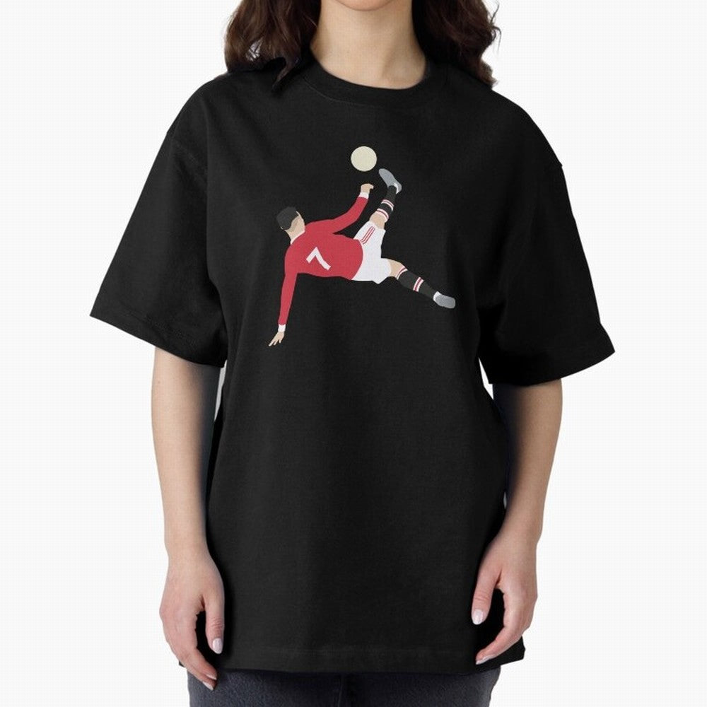 Cristiano Ronaldo Bicycle Kick MUFC Oversized T-Shirt Share the Excitement of Match Day Hype around FIFA World Cup 2026, CR7 and Messi, Portugal, Spain and Germany, Vintage Soccer Flavor, Modern Football Stars, National Flags and Final Night