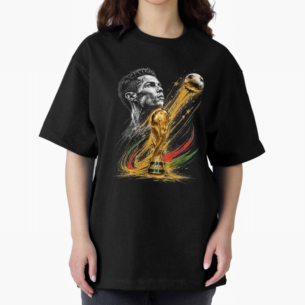 Ronaldo with World Cup Oversized T-Shirt Relive the Noise and Pride of FIFA World Cup 2026 Group Stage for Fans of Messi, CR7 and Mbappe and England and Germany, Bringing Match Day Excitement, Supporter Culture, Golden Goals and Global Football