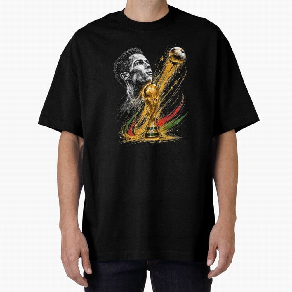 Ronaldo with World Cup Oversized T-Shirt Relive the Noise and Pride of FIFA World Cup 2026 Group Stage for Fans of Messi, CR7 and Mbappe and England and Germany, Bringing Match Day Excitement, Supporter Culture, Golden Goals and Global Football