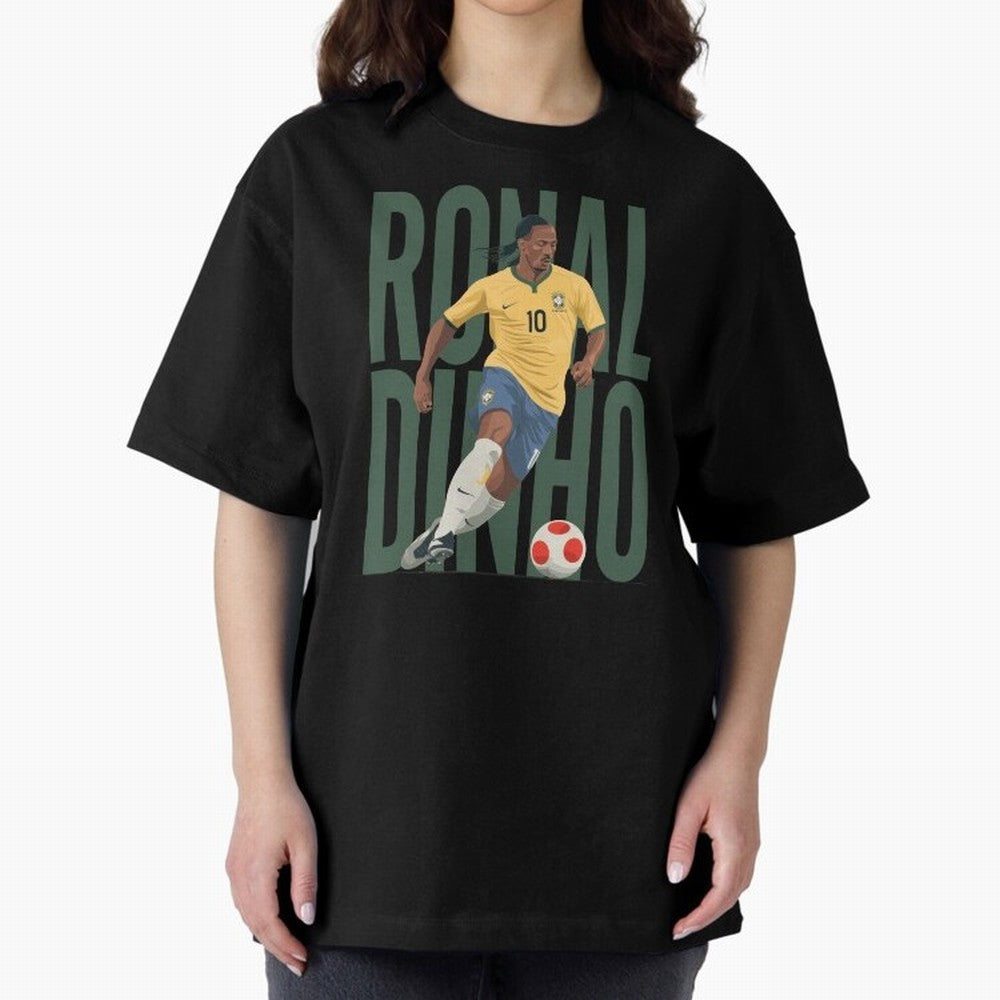 Ronaldinho Gaucho in action Minimalist Graphic Oversized T-Shirt Experience FIFA World Cup 2026 USA Canada Mexico for Fans of Messi and Cristiano Ronaldo and Spain and Netherlands, Bringing Vintage Soccer Flavor, Modern Football Stars, National