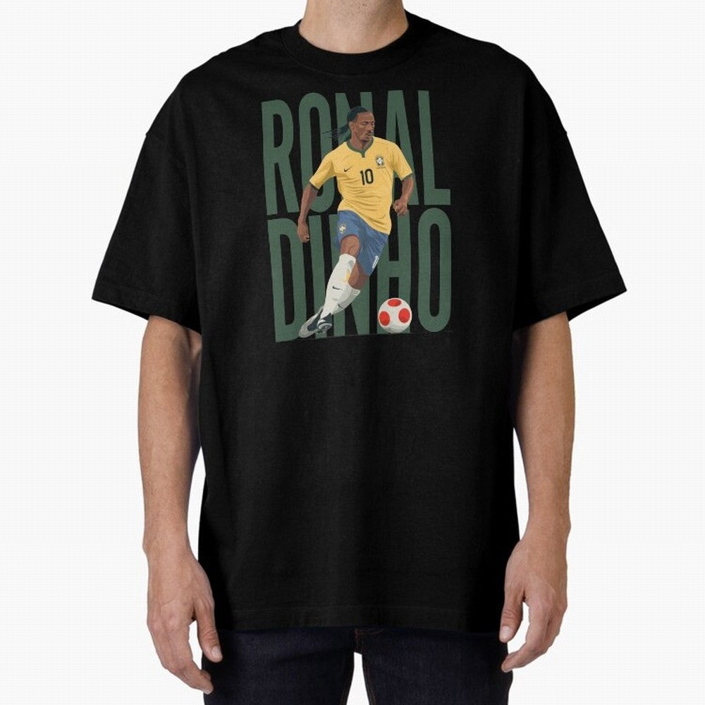 Ronaldinho Gaucho in action Minimalist Graphic Oversized T-Shirt Experience FIFA World Cup 2026 USA Canada Mexico for Fans of Messi and Cristiano Ronaldo and Spain and Netherlands, Bringing Vintage Soccer Flavor, Modern Football Stars, National