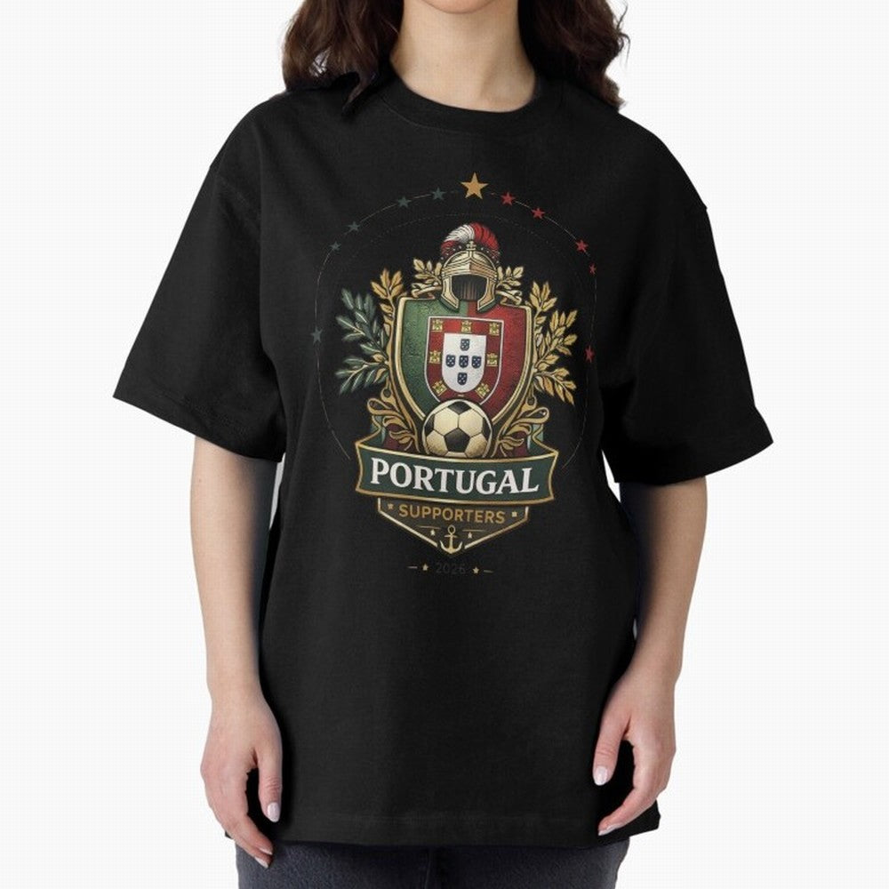 Portugal 2026 Football Crest ¨C Portuguese Soccer Supporters Pride Design Oversized T-Shirt Showcase the FIFA World Cup 2026 Group Stage Journey through Haaland and Mbappe Highlights, France and Portugal Pride, Champion Mindset, Group Stage Buzz,