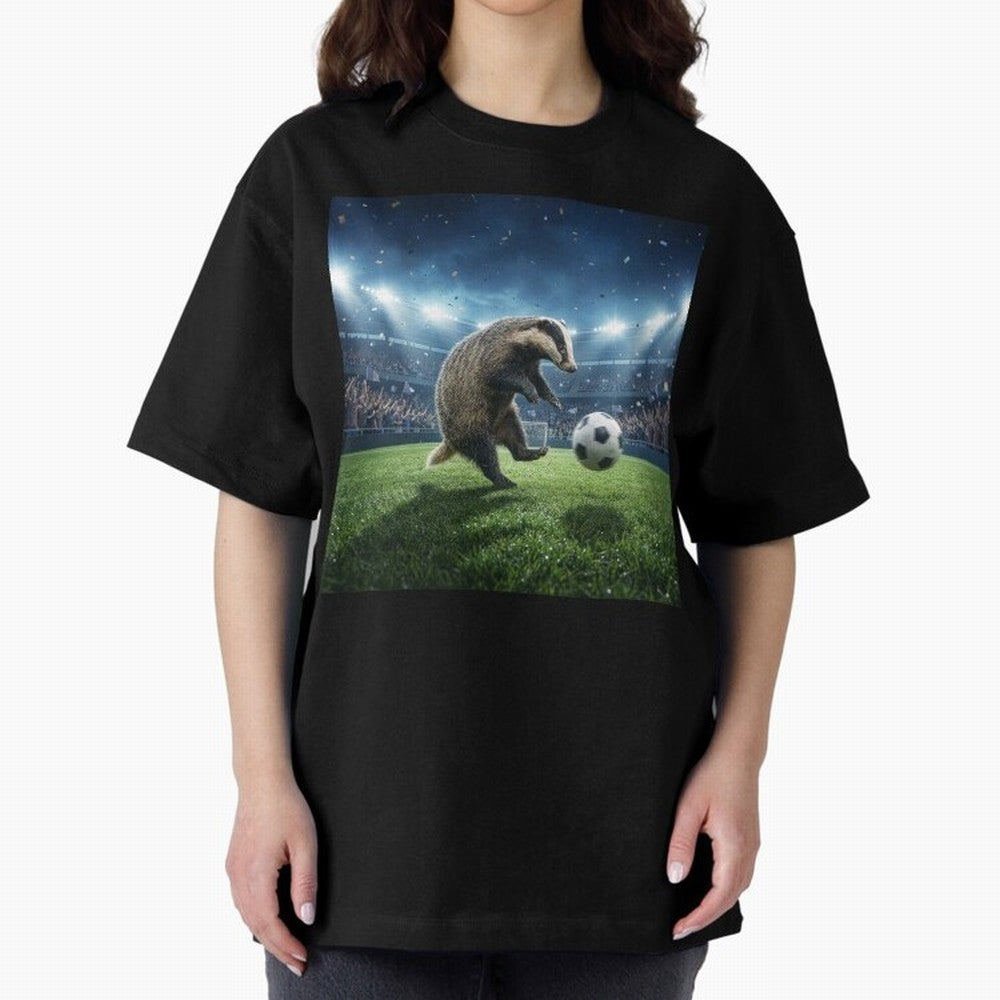 Dynamic Badger Plays Soccer Like Ronaldo Oversized T-Shirt Honor FIFA World Cup 2026 USA Canada Mexico Celebrating Messi, Brazil Energy, Champion Mindset, Group Stage Buzz, Knockout Tension and Passionate Fan Culture; Perfect for Supporters Who