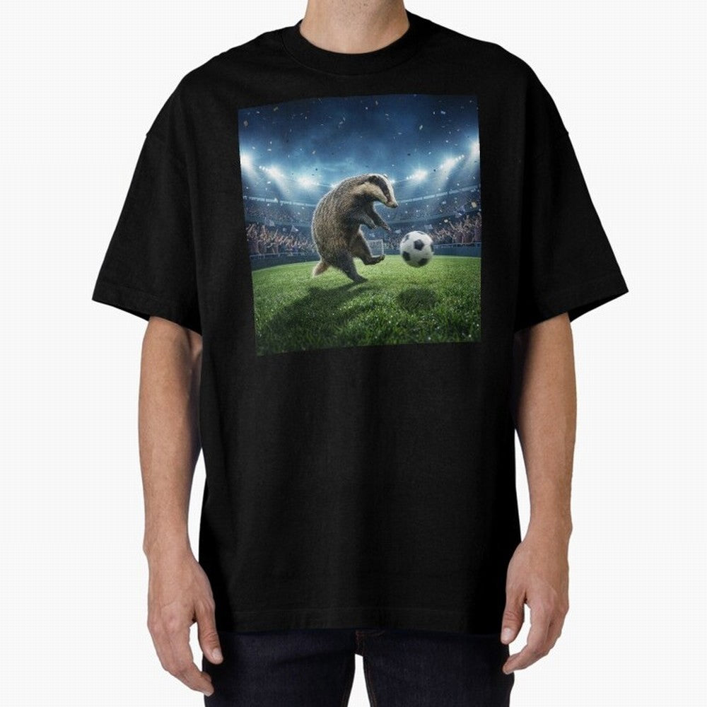 Dynamic Badger Plays Soccer Like Ronaldo Oversized T-Shirt Honor FIFA World Cup 2026 USA Canada Mexico Celebrating Messi, Brazil Energy, Champion Mindset, Group Stage Buzz, Knockout Tension and Passionate Fan Culture; Perfect for Supporters Who