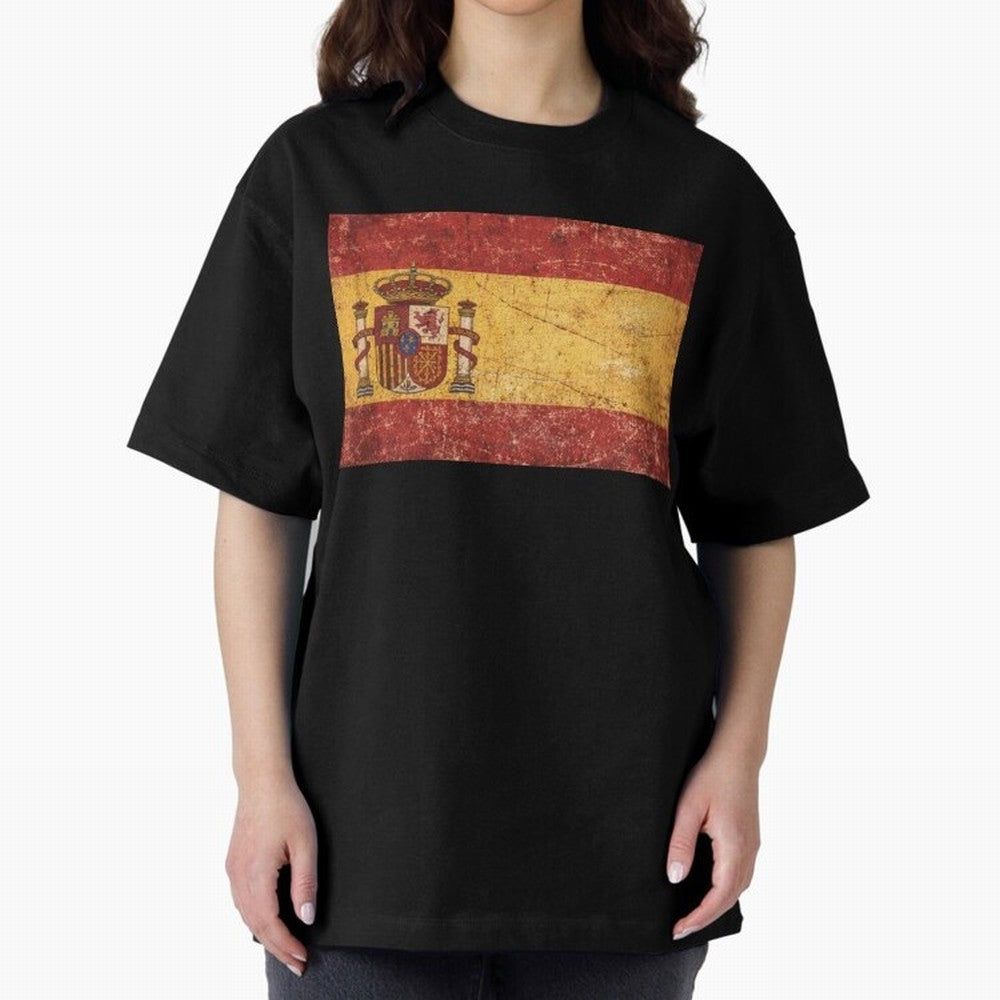 Vintage Distressed Spanish Flag Oversized T-Shirt Represent Match Day Hype around FIFA World Cup 2026 USA Canada Mexico, CR7 and Messi, Germany, Tournament Hype, Historic Matchups, Family Viewing Parties and Global Sports Pride; Great for