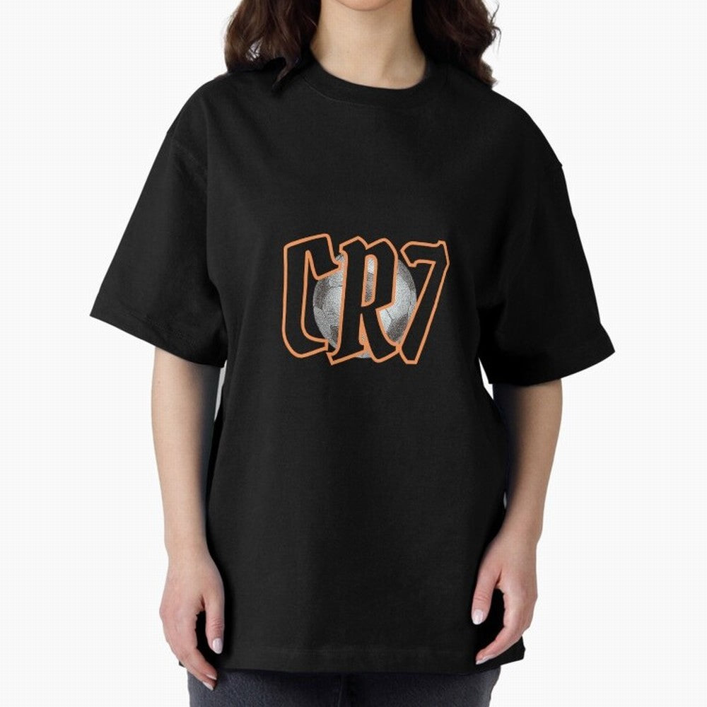 CR7 BLACK Oversized T-Shirt Show Passion for the Stars of Global Football Passion for FIFA World Cup 2026, Centered on Cristiano Ronaldo, Haaland and CR7, Brazil, Portugal and Argentina, Championship Spirit, Famous Goals, Roaring Crowds and