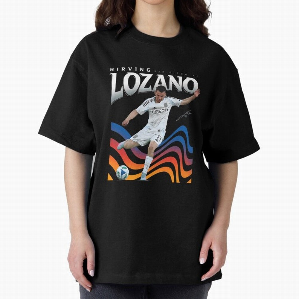 Hirving Lozano San Diego Oversized T-Shirt Capture FIFA World Cup 2026 Group Stage for Fans of Haaland and Spain and Netherlands, Bringing Vintage Soccer Flavor, Modern Football Stars, National Flags and Final Night Emotion; Ideal for Fans Who