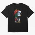 Messi Ronaldo Chit Chat Illustration Oversized T-Shirt Stand Proud for FIFA World Cup 2026 Made for Messi and Cristiano Ronaldo, Brazil Energy, Goal Celebration Energy, Supporter Heritage, Football Icons and Worldwide Tournament Joy; Made for Die