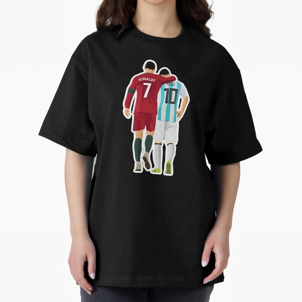 Ronaldo & Messi Oversized T-Shirt Capture Stadium Memories from Match Day Hype around FIFA World Cup 2026 USA Canada Mexico, Messi, Argentina and Brazil, Match Day Excitement, Supporter Culture, Golden Goals and Global Football Passion; Great for