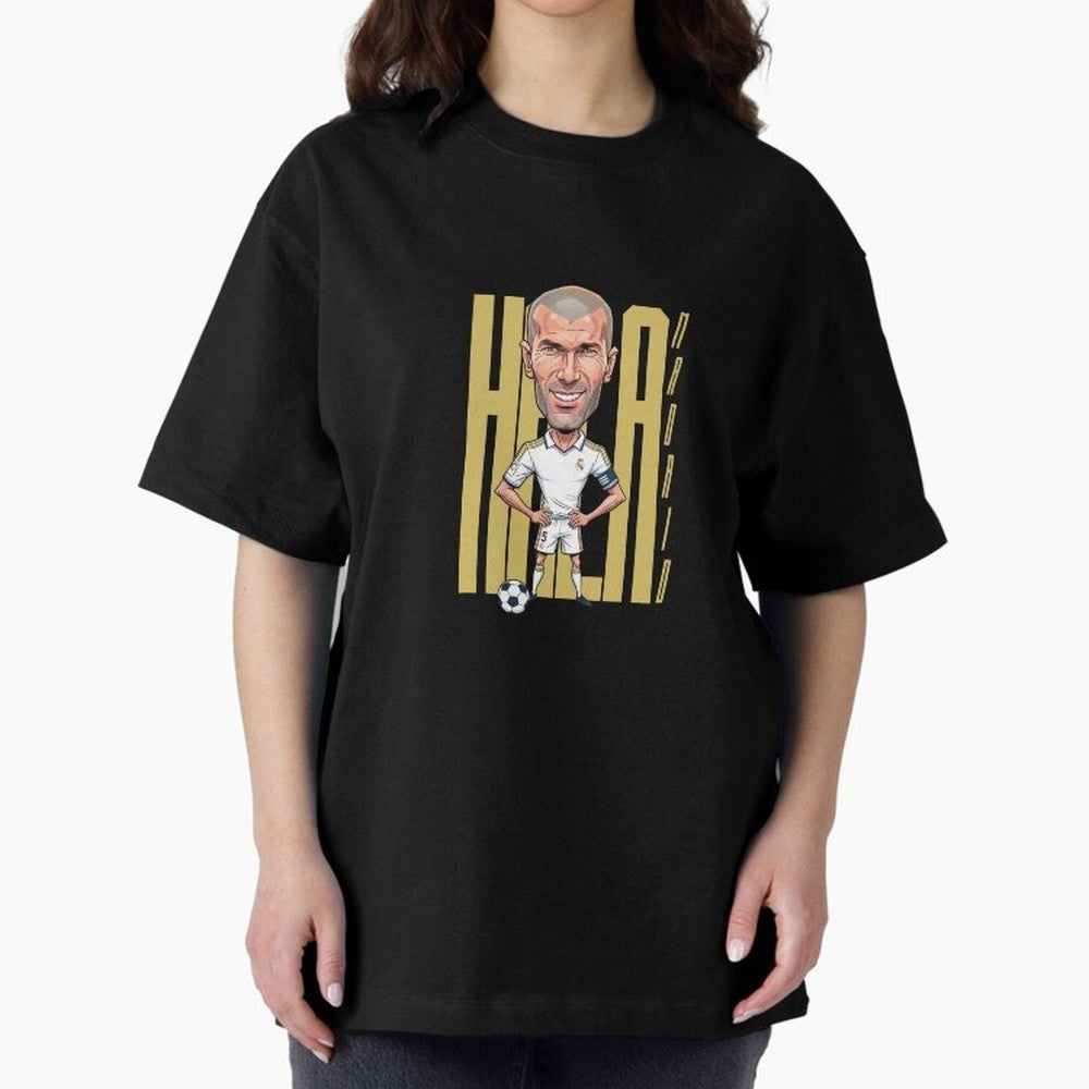 Caricature of Zin¨¦dine Zidane Hala Madrid Oversized T-Shirt Celebrate Golden Goal Energy in FIFA World Cup 2026 USA Canada Mexico Inspired by Mbappe, Netherlands Energy, Tournament Hype, Historic Matchups, Family Viewing Parties and Global Sports