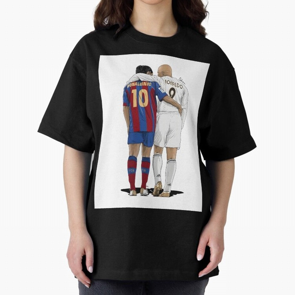 Ronaldinho & Ronaldo R9 Classic Football Legend - La Liga Derby Oversized T-Shirt Bring Match Day Fire to Global Football Passion for FIFA World Cup 2026 Group Stage, Featuring Haaland and Mbappe, Spain, Soccer Culture, Superstar Moments, National