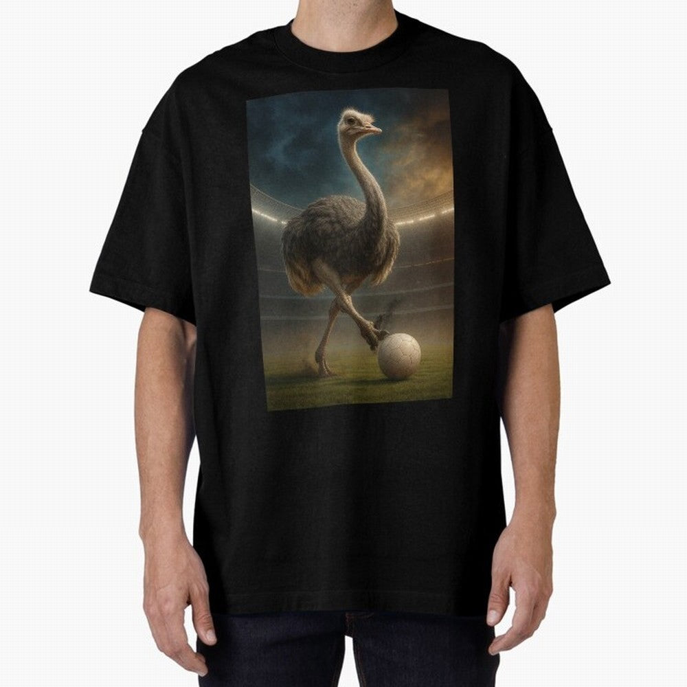 Ostrich Plays Soccer Oversized T-Shirt Celebrate Football Heritage in Match Day Hype around FIFA World Cup 2026 Group Stage, Mbappe, Netherlands, Worldwide Fan Energy, Dramatic Goals, Stadium Lights and Championship Celebrations; Perfect for Fans,