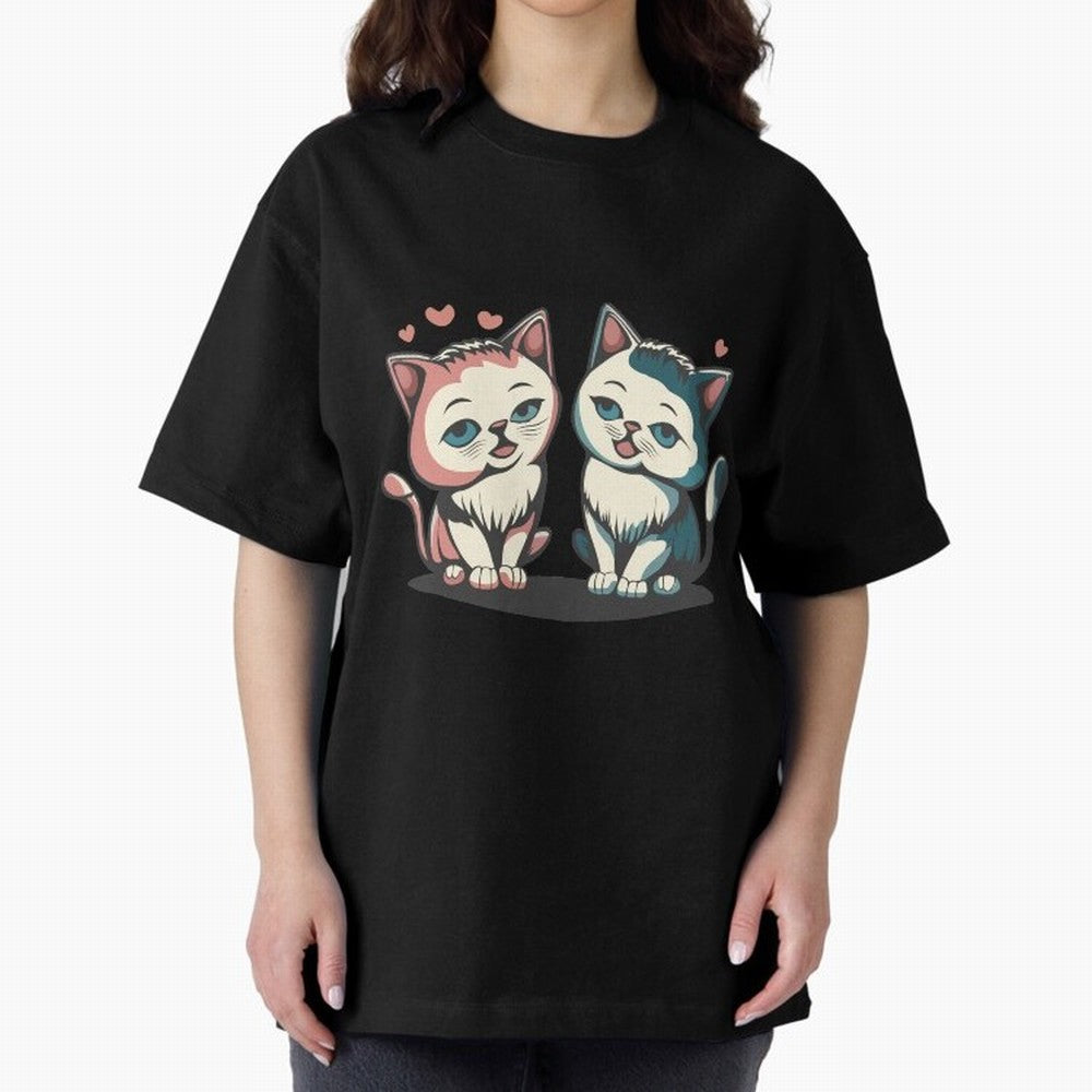 Two Funny Cats with Ronaldo Vibes ¨C Cute Football & Animal Art Oversized T-Shirt Bring World Football Passion into Global Football Passion for FIFA World Cup 2026, Celebrating CR7 and Messi, Argentina and Brazil, Football Passion, Legendary