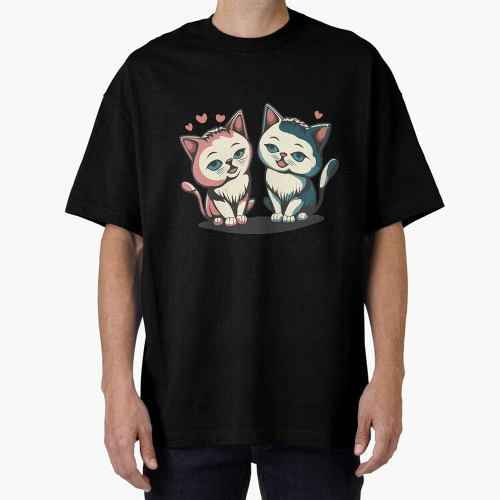 Two Funny Cats with Ronaldo Vibes ¨C Cute Football & Animal Art Oversized T-Shirt Bring World Football Passion into Global Football Passion for FIFA World Cup 2026, Celebrating CR7 and Messi, Argentina and Brazil, Football Passion, Legendary