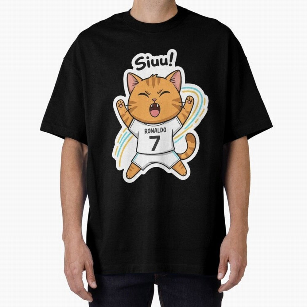Kitten - Funny Siuuu Celebration Cat Meme | Ronaldo Oversized T-Shirt Wear the Spirit of FIFA World Cup 2026 Filled with Messi and Cristiano Ronaldo, England, France and Netherlands Energy, Stadium Chants, National Pride, Trophy Dreams and