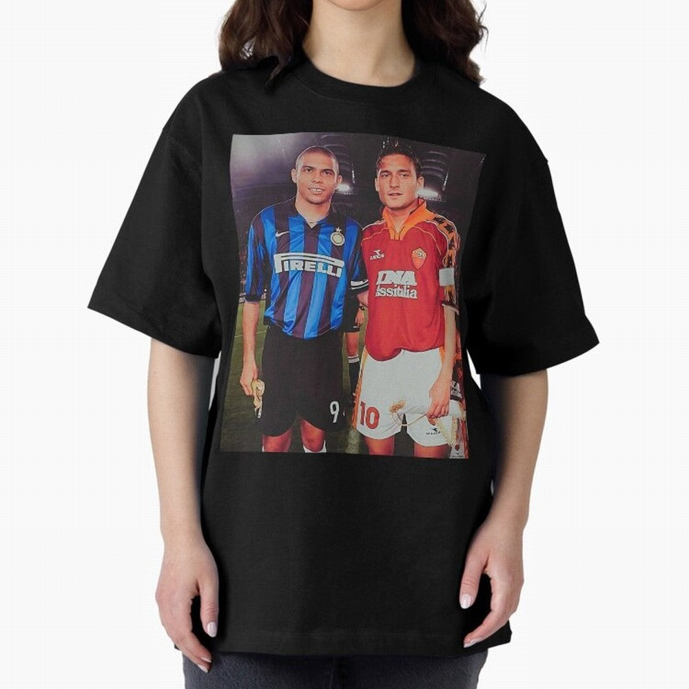 Clash of Class. Francesco Totti and Ronaldo Nazario sometime in the 90s. Oversized T-Shirt Back Your Heroes with FIFA World Cup 2026 for Fans of Cristiano Ronaldo, Haaland and CR7 and France, Bringing Stadium Memories, Football Loyalty,