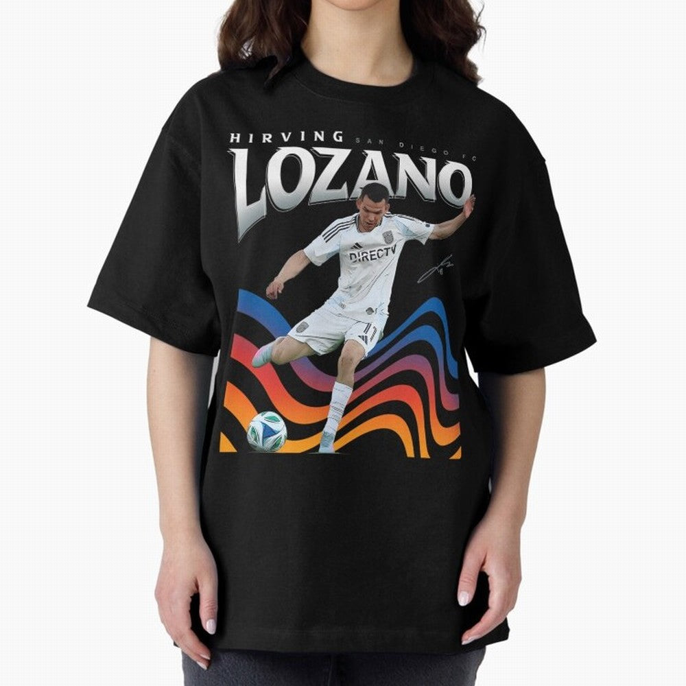 Hirving Lozano San Diego FC Oversized T-Shirt Fuel Your Fan Pride for Global Football Passion for FIFA World Cup 2026 USA Canada Mexico, Capturing Haaland and Mbappe, England, Vintage Soccer Flavor, Modern Football Stars, National Flags and Final