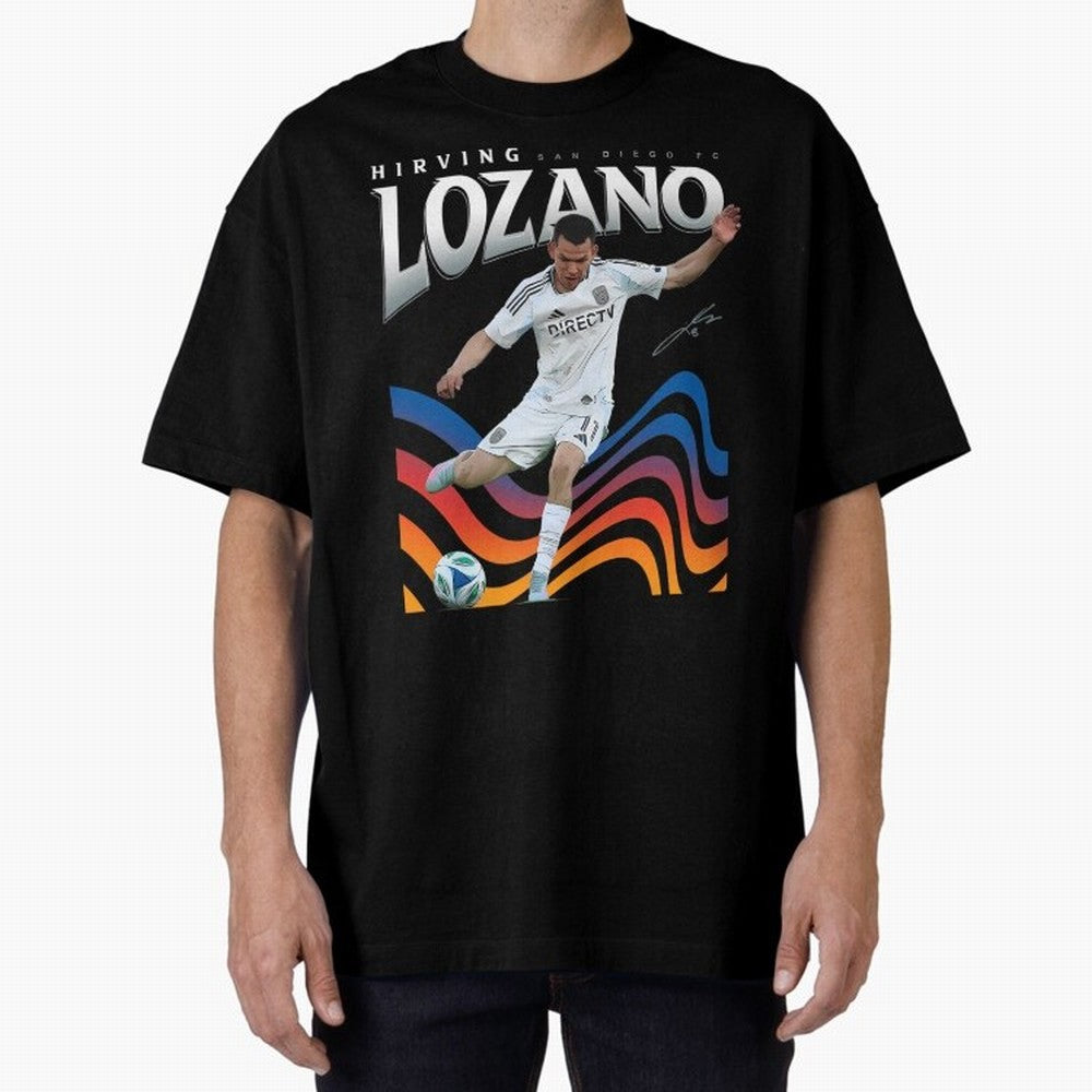 Hirving Lozano San Diego FC Oversized T-Shirt Fuel Your Fan Pride for Global Football Passion for FIFA World Cup 2026 USA Canada Mexico, Capturing Haaland and Mbappe, England, Vintage Soccer Flavor, Modern Football Stars, National Flags and Final
